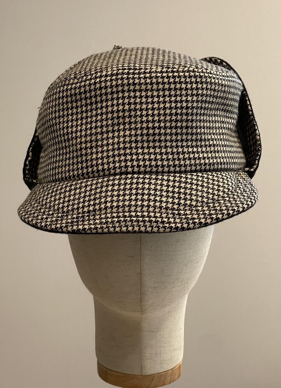 Well Bred Hat Cap Army Mens One Size Black Tweed Ear Flap Lined Insulated Japan